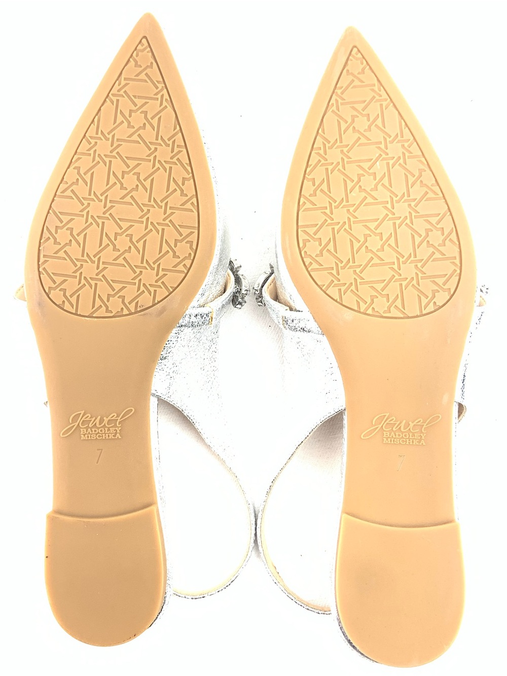 New Badgley Mischka “Jewel” Embellished Silver Pointed Slingback Flats - Picture 8 of 9